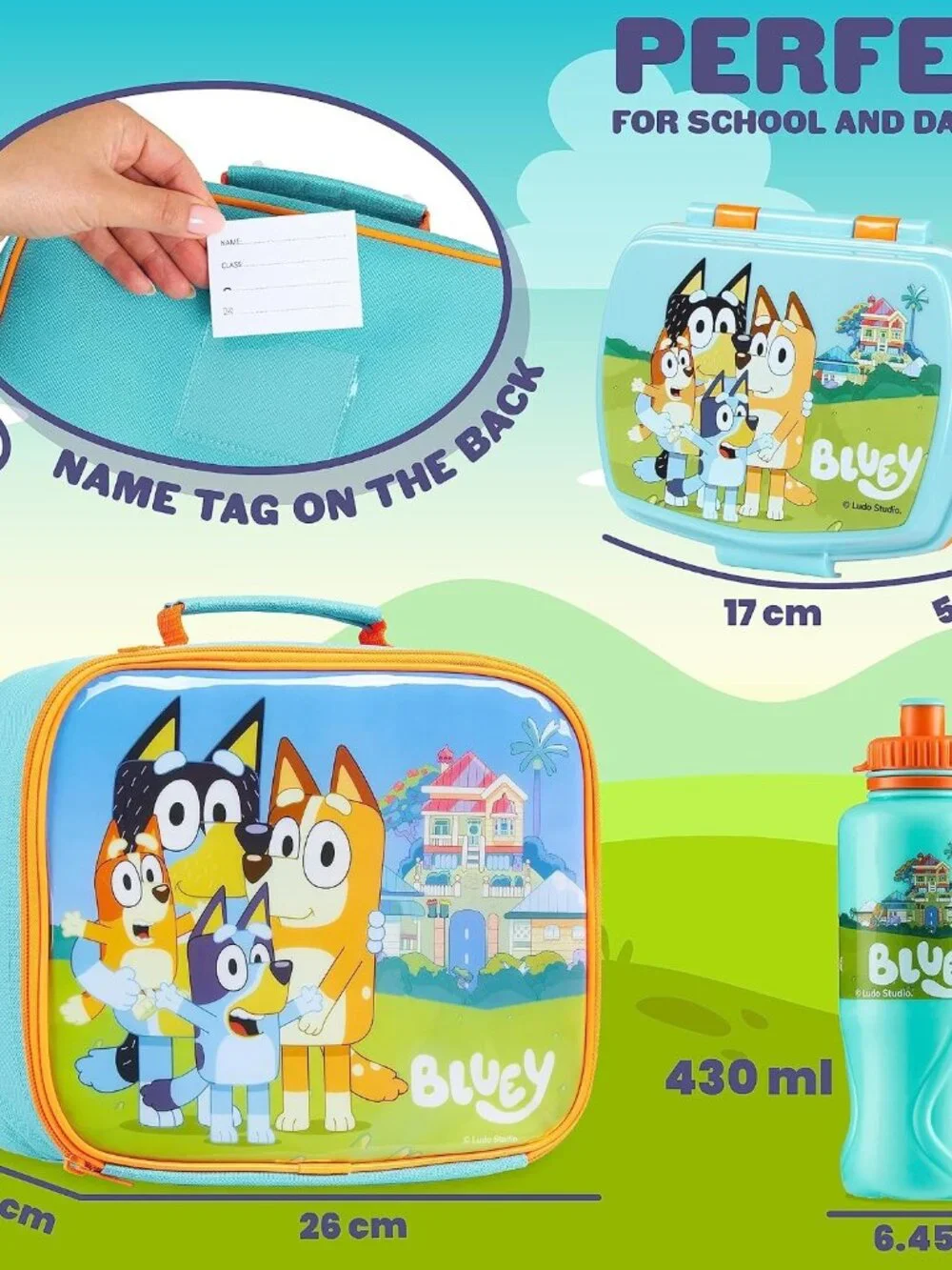 Bluey 3 Piece Kids Lunch Set Insulated Lunch Bag Snack Box BPA Free 430ml